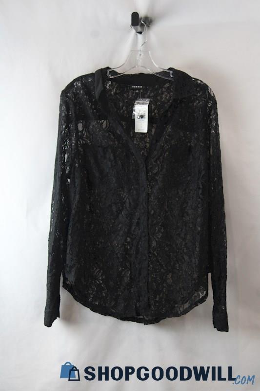 NWT Torrid Women's Black Lace Sheer Button Up Shirt SZ L/12