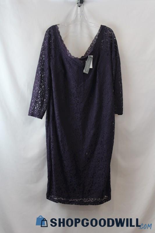 NWT Lane Bryant Women's Purple Floral Lace Boat Neck Long Sleeve Dress sz 18