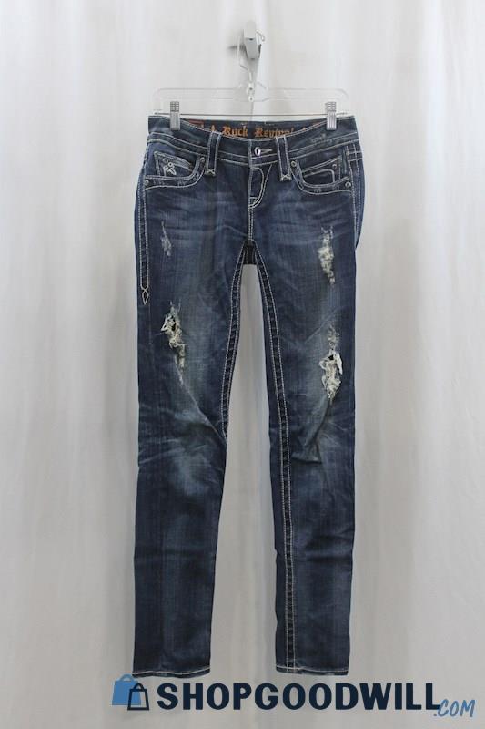 Rock Revival Womens Blue Distressed Skinny Jeans Sz 26