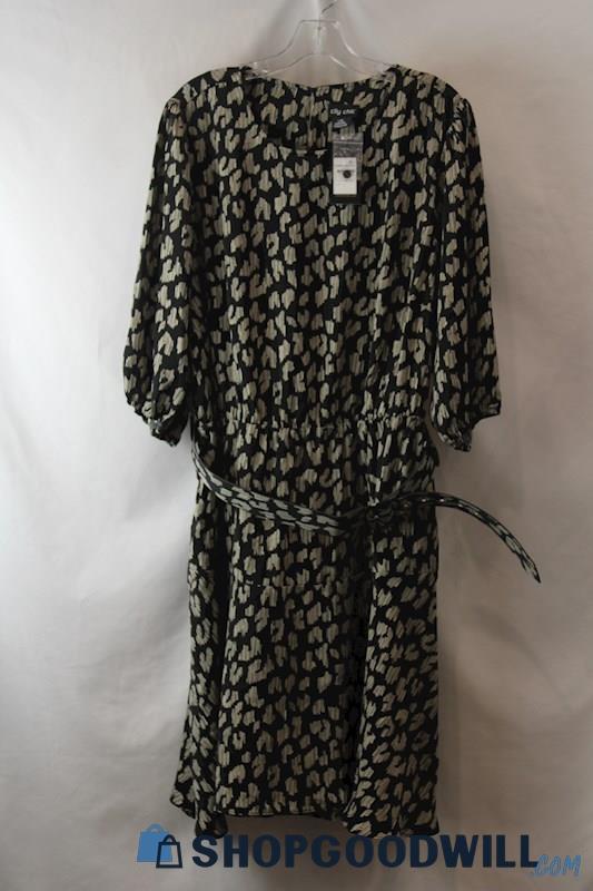 NWT City Chic Women's Black/Beige Animal Pattern Long Sleeve Dress sz L/20