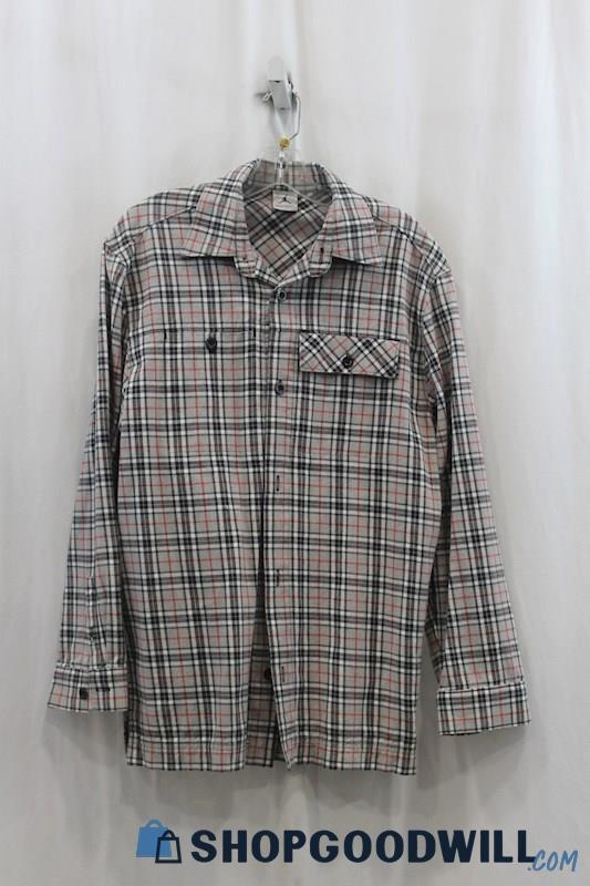 Jordan Men's Gray/Red Plaid Button Up Shirt SZ M