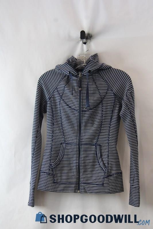 Athleta Women's Navy/White Striped Athletic Fitted Mock Neck Sweatshirt SZ XXS