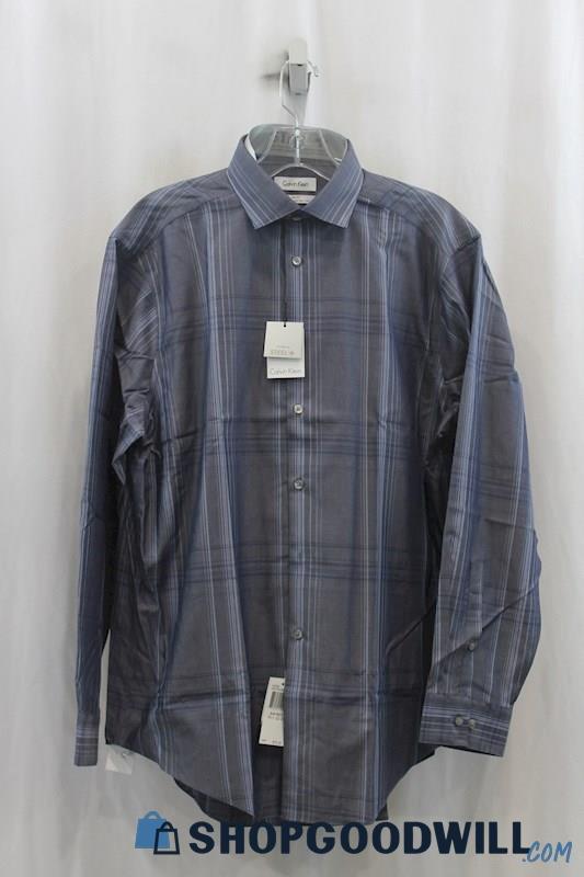 NWT Calvin Klein Mens Blue Plaid Dress Shirt Sz 16.5-32/33