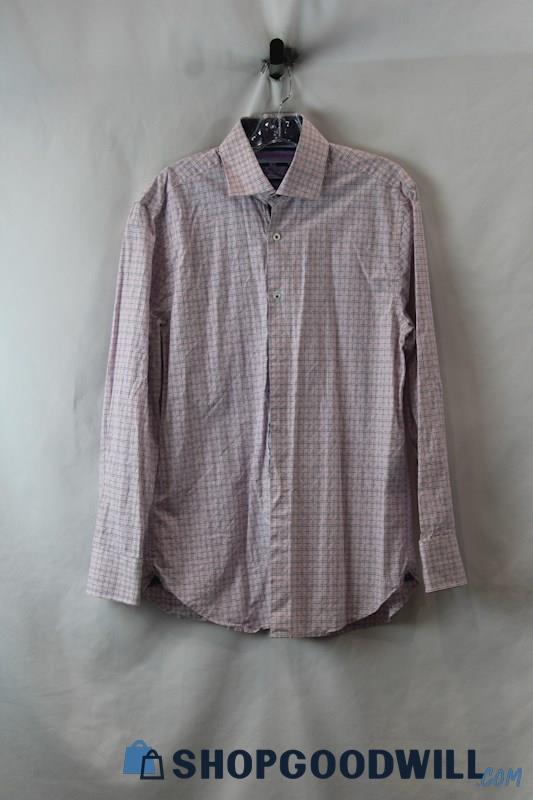 Michelson London Men's Pink/Black Patterned Long Sleeve Button Down sz M