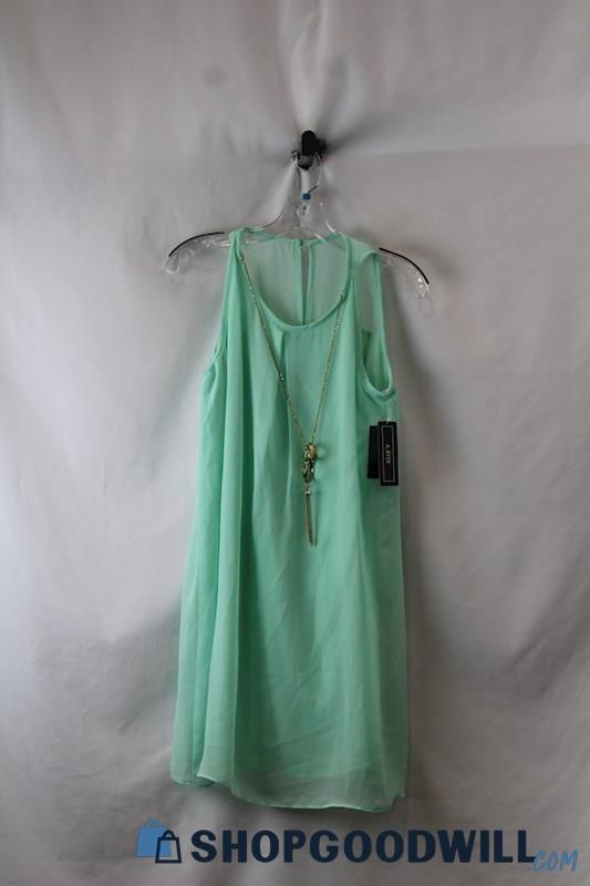 NWT A.Byer Women's Mint Green Removable Necklace Front Pleat Tank Top SZ M