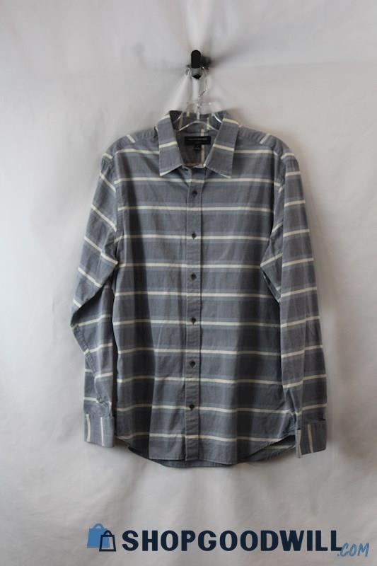 Banana Republic Men's Steel Gray/White Striped Long Sleeve Button Up sz L