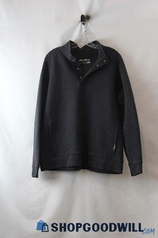 Eddie Bauer Men's Charcoal Gray Quilted 1/4 Button Henley Sweater sz L