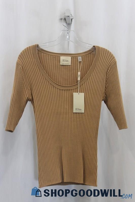 NWT Elie Womens Mocha Brown Ribbed Sweatshirt Sz M