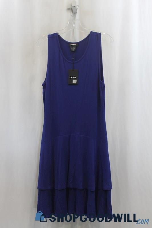 NWT DKNY Womens Royal Blue Tiered Shift Dress Sz M