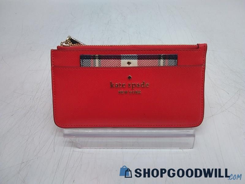 Kate Spade Dark Coral Saffiano Leather Card Holder Wallet Handbag Purse 