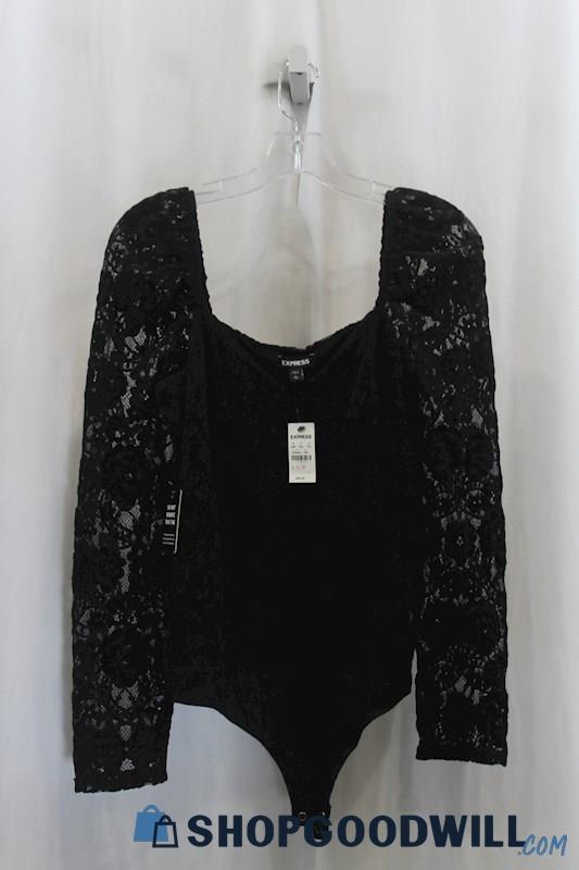 NWT Express Womens Black Lace Bodysuit Sz L