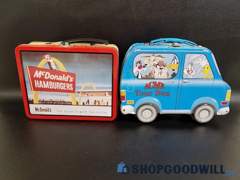 Vintage Tim Lunch Box Set W/ Loony Tunes Acme Tour Bus & Mcdonalds Box
