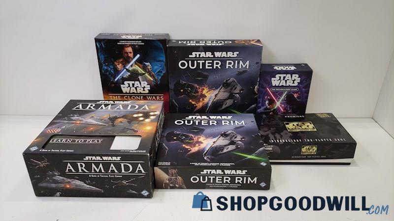 Star Wars Board Game & Card Game 6PC Lot - Armada, Outer Rim, & More