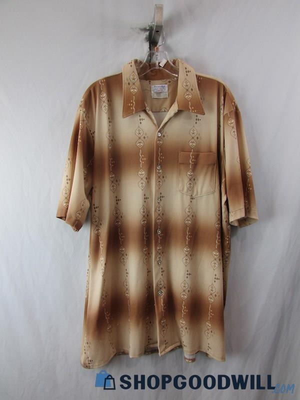 Sovereign Brown Tan Gradient Pattern Single Stitch Short Sleeve Button-Up Shirt