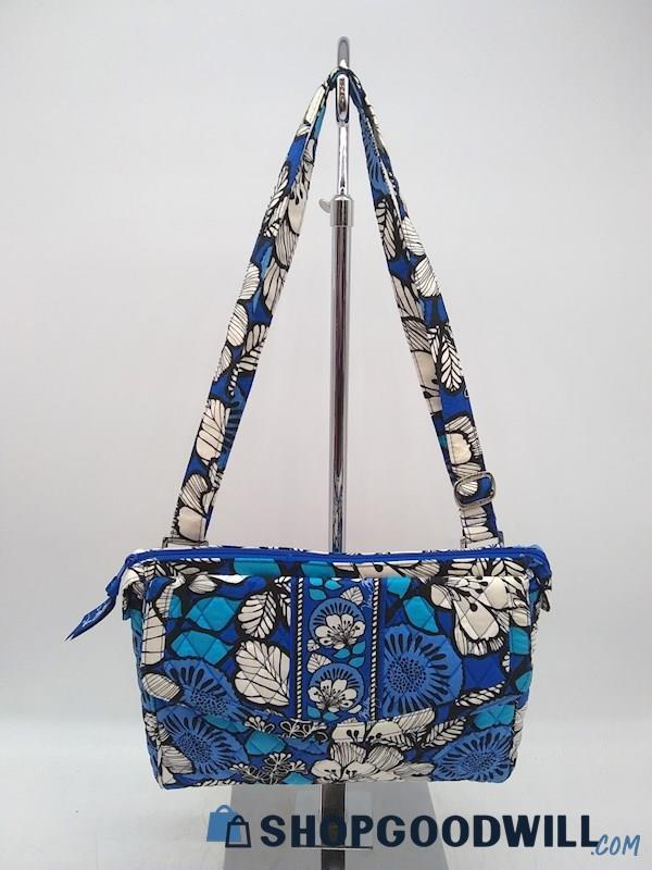 Vera Bradley White/ Blue Quilted Cotton Shoulder Handbag Purse 