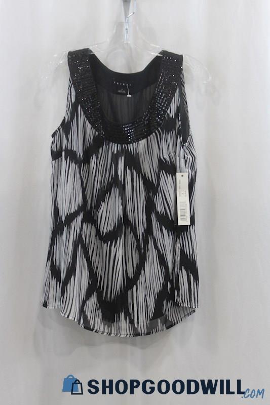 NWT Tribal Womens Black/White Pattern Embellished Tank Blouse Sz 8