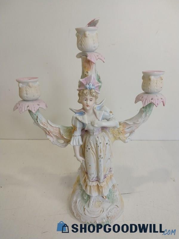 Ceramic Porcelain Figurine Victorian Woman 3 Arm Candle Holder 12