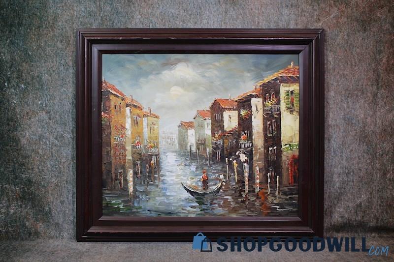 Gondelier & Gondola in Venice Framed Original Landscape Painting Unsigned Art