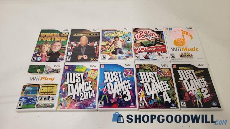 Nintendo Wii Video Game Lot of 10 - Wheel of Fortune, Just Dance 2, & More