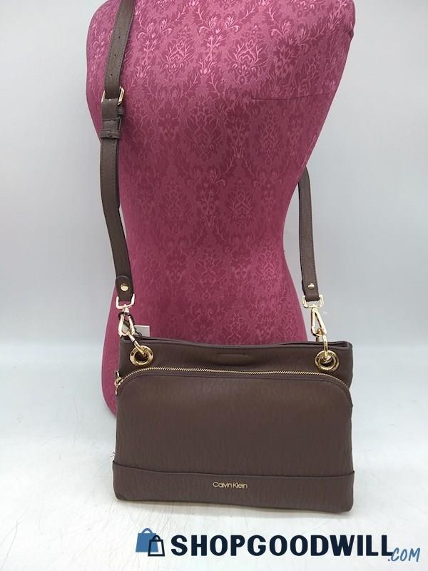Calvin Klein Sonoma Dark Brown Faux Leather Crossbody Handbag Purse 