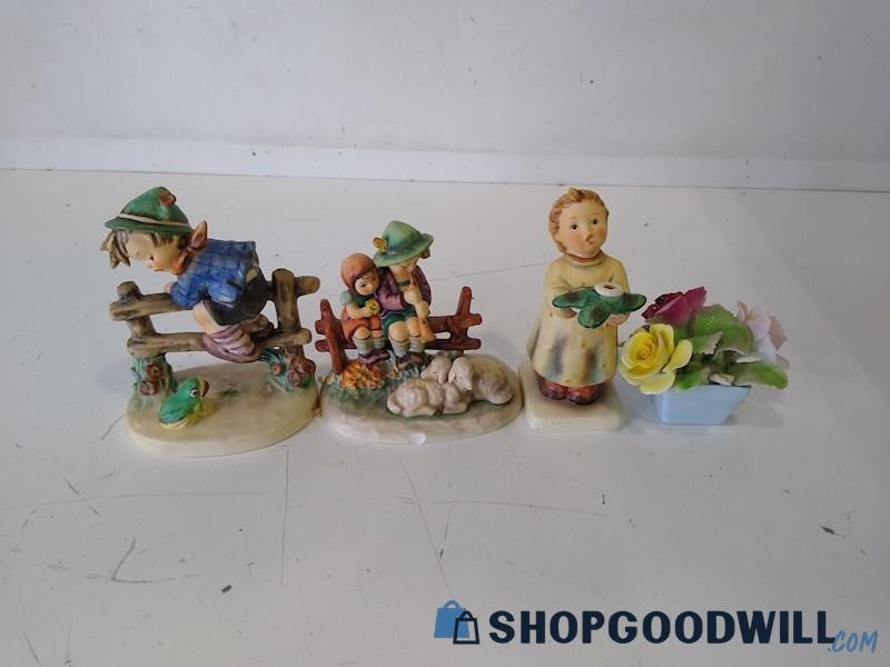 4pc Vintage Hummel, Retreat To Safety, Gentle Glow, Flowers By Goebel Figurines 