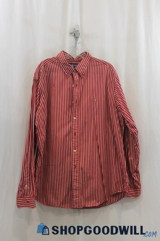 Ralph Lauren Men's Red/White Pinstripes Pattern Button Up Shirt SZ 2XL