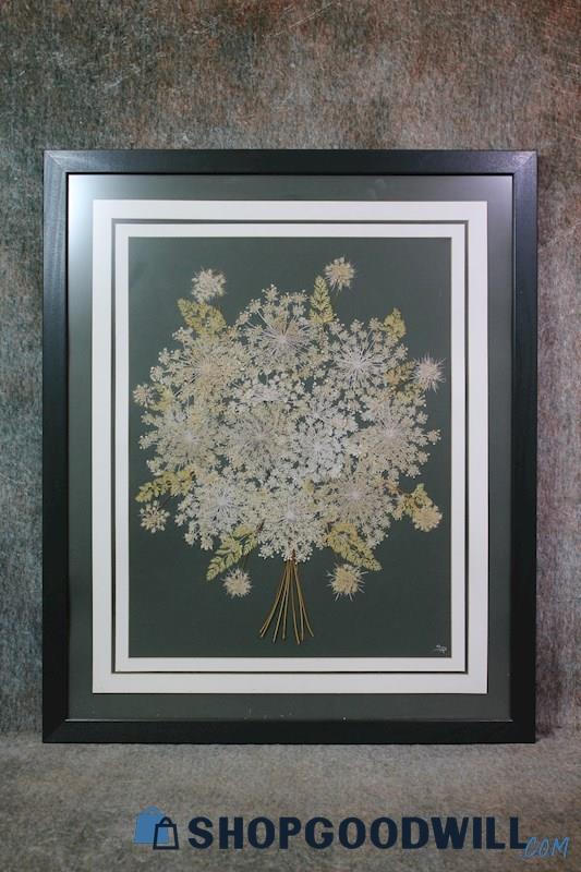 Bouquet of Dried Pressed Flowers Framed Still Life Art Signed Shirley Higgins 