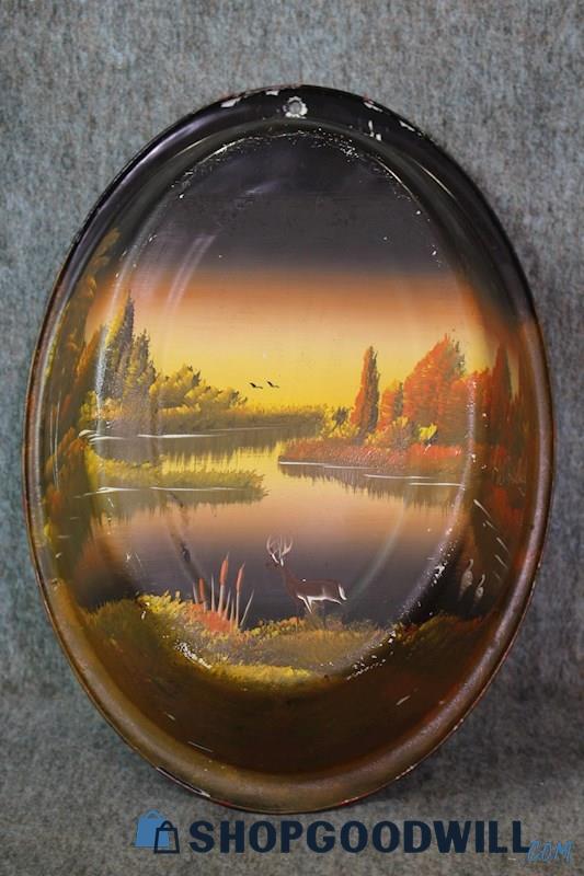 Hand Painted Deer by Forest River Nature Original Bowl Painting Signed H.O. Art