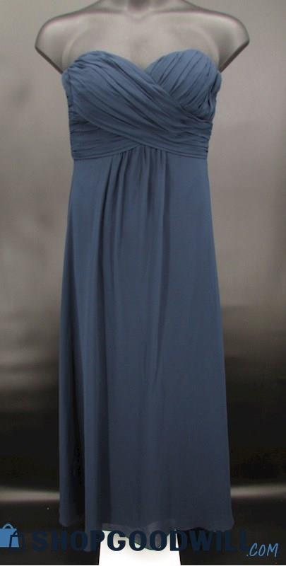 Bill Levkoff Women's Navy Blue Pleated Sweetheart Strapless Formal Gown SZ 14