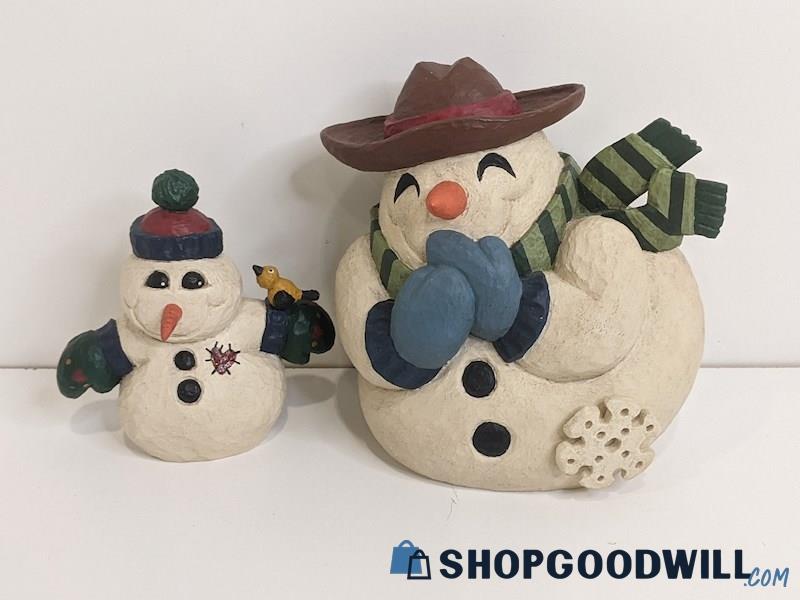 Set of 2 The Hadley Collection Winter Snowman Figurines