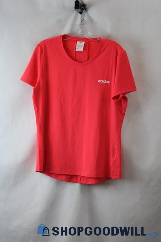 Adidas Women's Neon Pink Athletic Mesh Striped Back T-Shirt SZ L