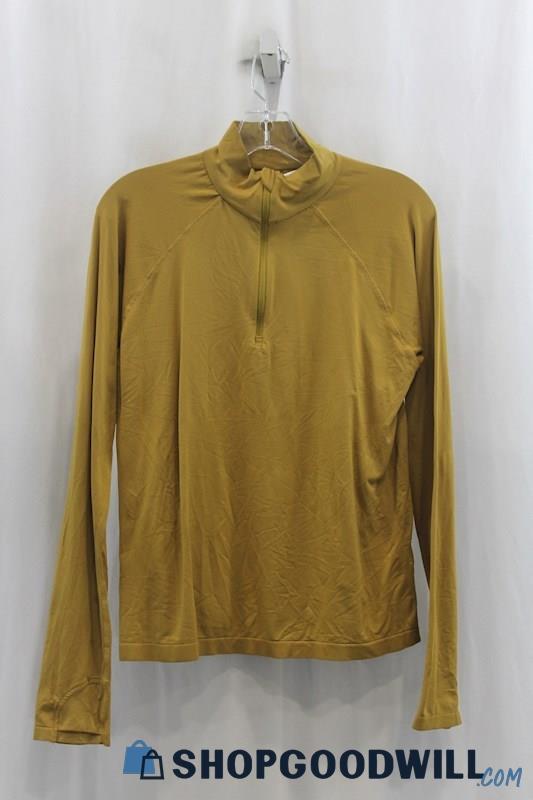 Athleta Womens Mustard Green 1/4 Zip Lightweight Sweater Sz L