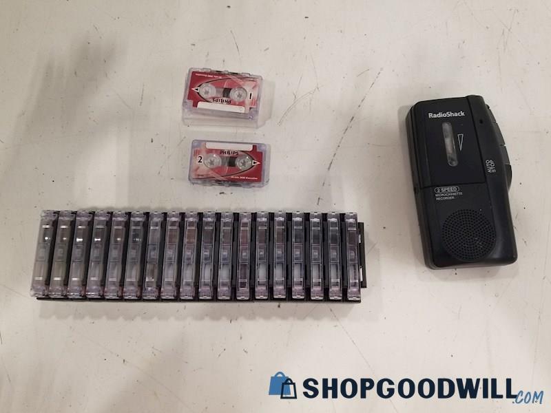 RadioShack 2 Speed Microcassette Recorder + 20 Thirty Minute Tapes (Powers On)