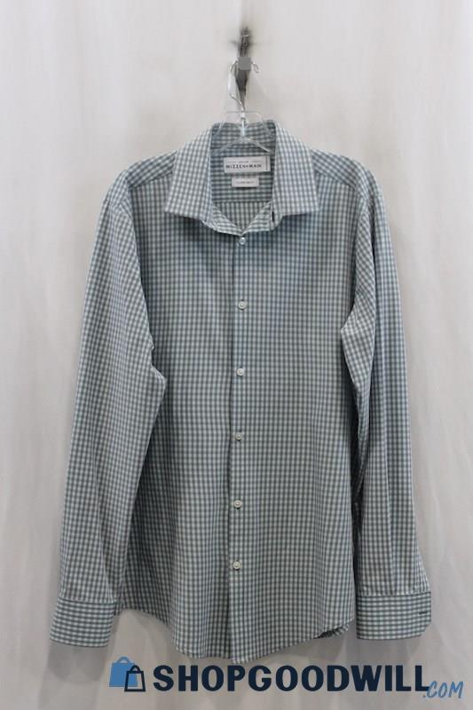 Mizzen + Main Mens Blue/Gray Gingham Dress Shirt Sz XL