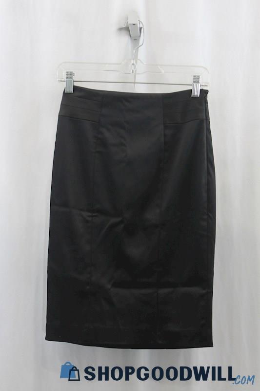 NWT White House Black Market Womens Black Satin Pencil Skirt Sz 00