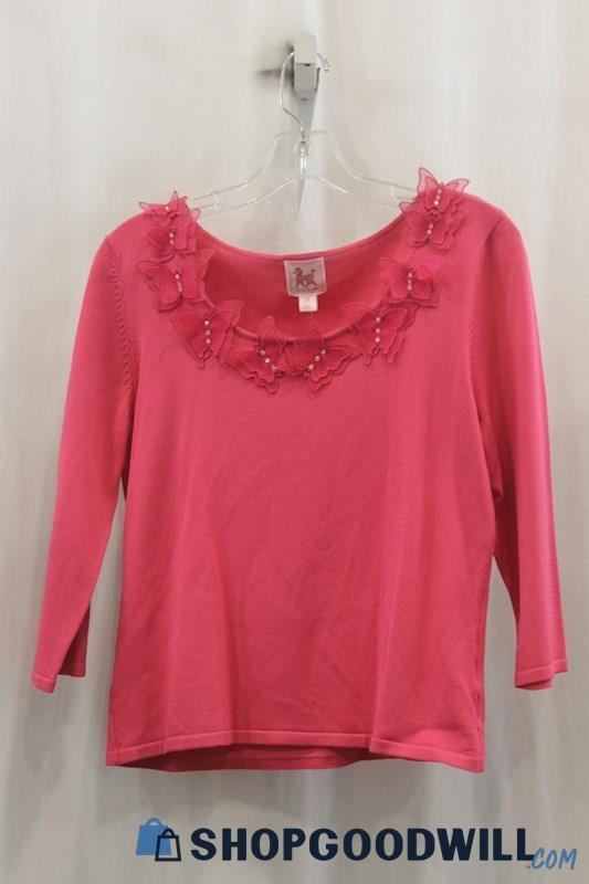 NWT Pink Poodle Womens Pink Butterfly Stitch Sweatshirt Sz M