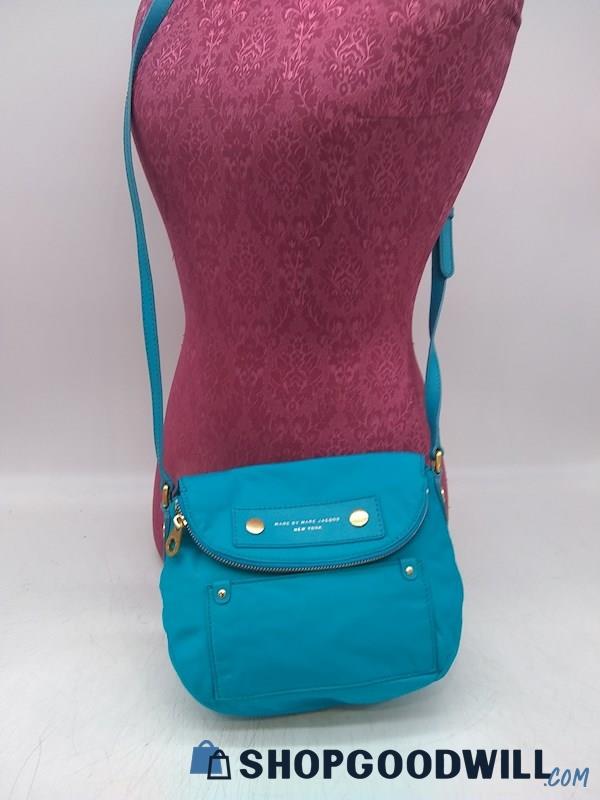 Marc Jacobs Bright Blue Nylon Fold Over Crossbody Handbag Purse 