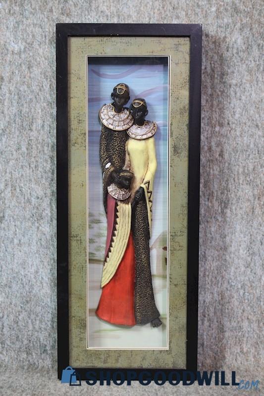 African Family Child in Traditional Wear 3D Sculpture Framed Art Unsigned Decor
