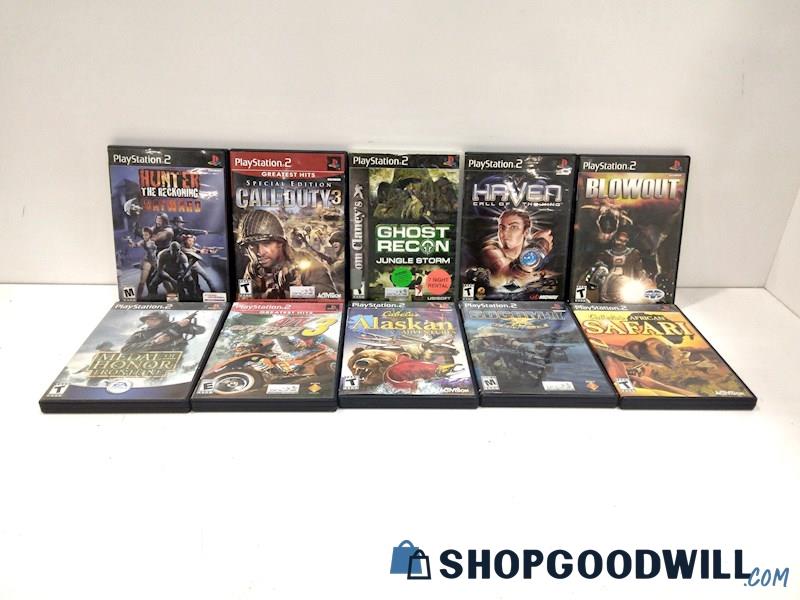 Lot of 10 PlayStation 2 Video Game Bundle W/Ghost Recon, Blowout, ATV 3+MORE