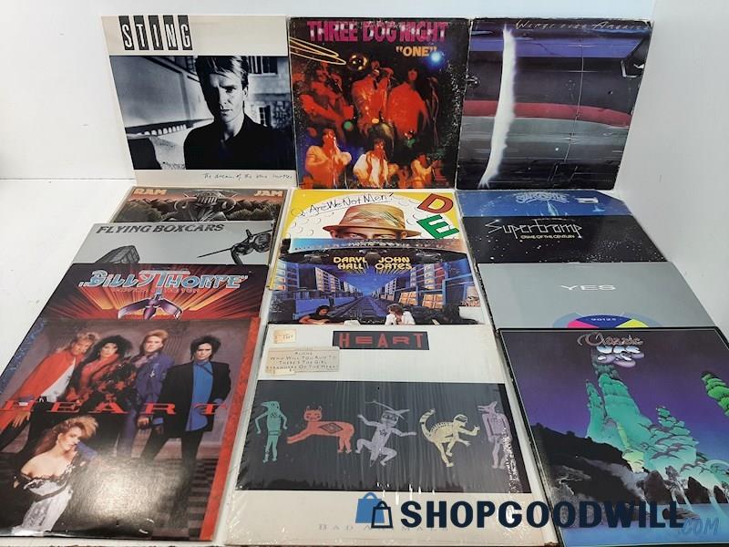 (b) 14 Rock LPs Very Good Sting 3-Dog Wings Yes Heart Devo Supertramp +