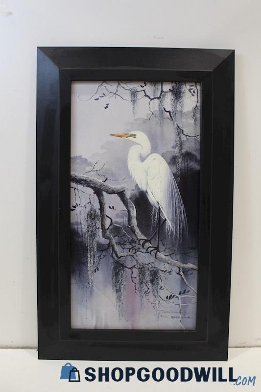Jerry Raedeke Signed Framed 'White Heron' Painting Art Print 182/750 No Glass