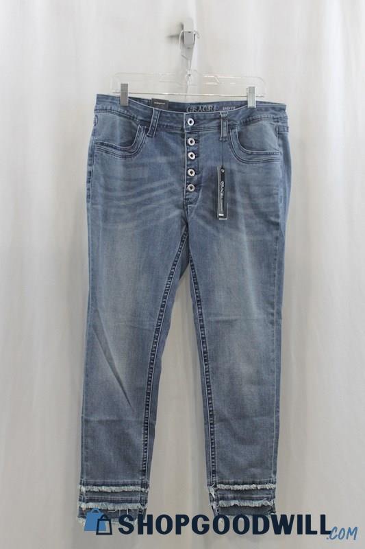 NWT GRACE Womens Blue Washed Button Fly Skinny Jeans Sz 32