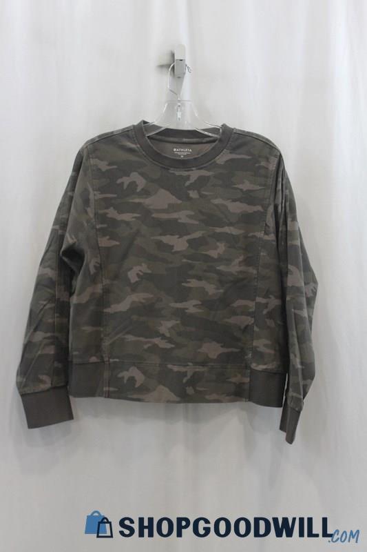 Athleta Women's Army Green Camo Print Sweatshirt SZ M