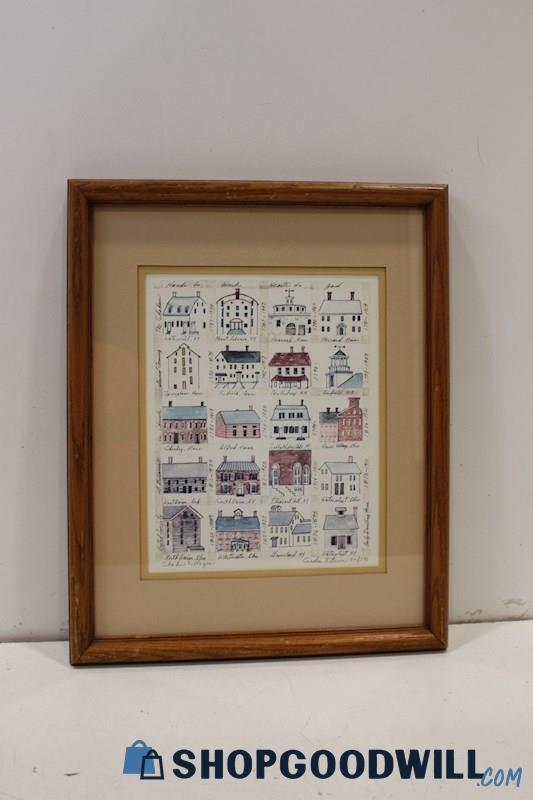 Sandra Peterson Signed Framed Folk Art Print 'Shakers Villages' 301/575