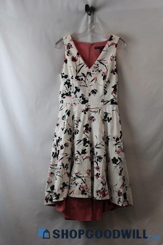 WHBM Women's Black/Pink Floral V Neck Layered Dress SZ 8