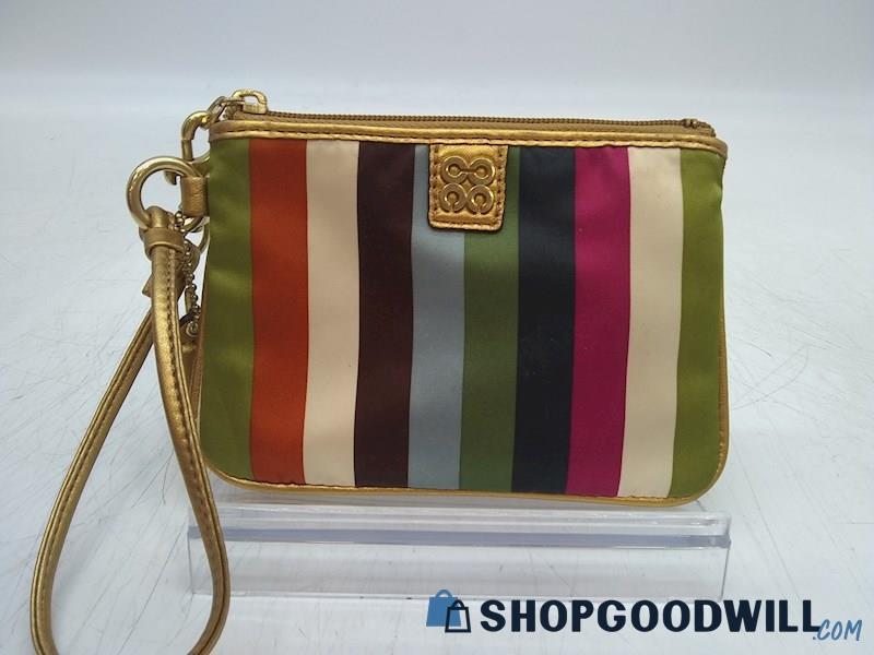 Coach Julia Stripe Legacy Multicolor Fabric Wristlet Pouch Handbag Purse 