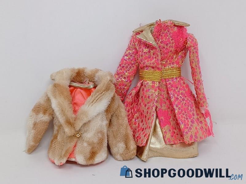 Vintage Mod Barbie Outfit Lot Fab Fur Jacket/Tank & Special Sparkle Coat/Skirt
