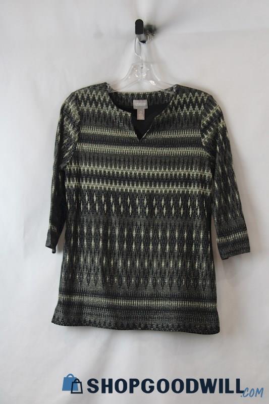 Chico's Women's Brown/Gold Shimmer Pattern Knit Sweater SZ S/4