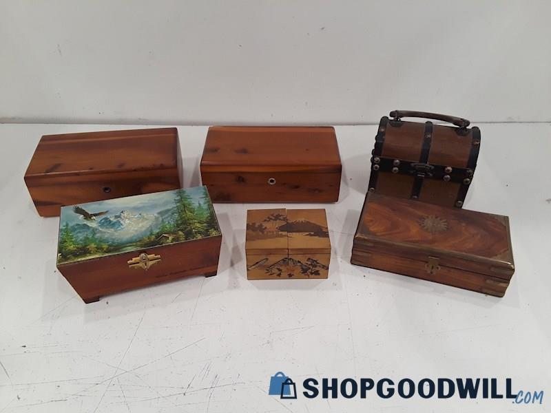 6PC Hand Crafted Decorative Wood Keepsake Boxes