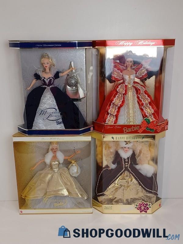 Lot of 4 NRFB Special Edition Barbie Dolls Millennium Princess/Happy Holidays